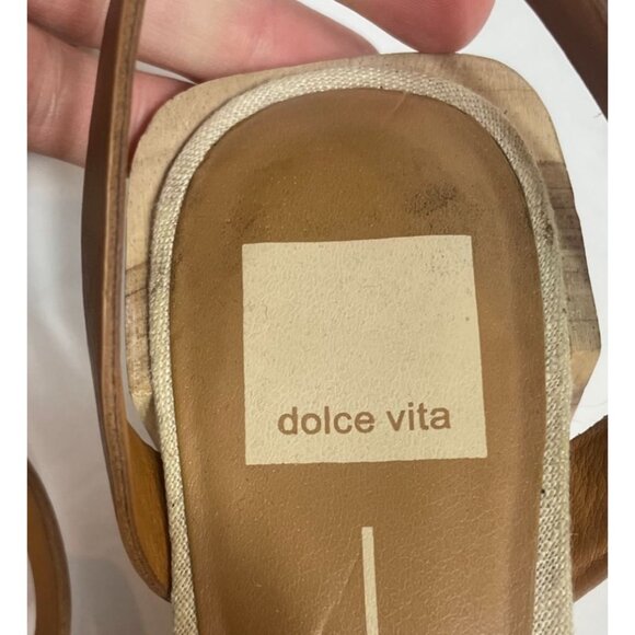 Dolce Vita Zarita Heeled Sandal Cognac Leather Open Toe Ankle Strap Wood Block H - Picture 11 of 12